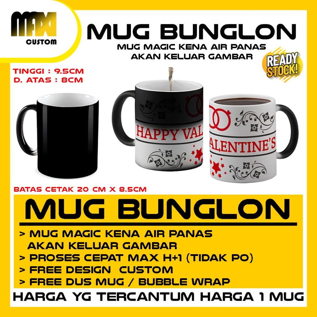 MUG BUNGLON CUSTOM / MUG HITAM CUSTOM / MUG MAGIC / GELAS CUSTOM MURAH / TIDAK PO