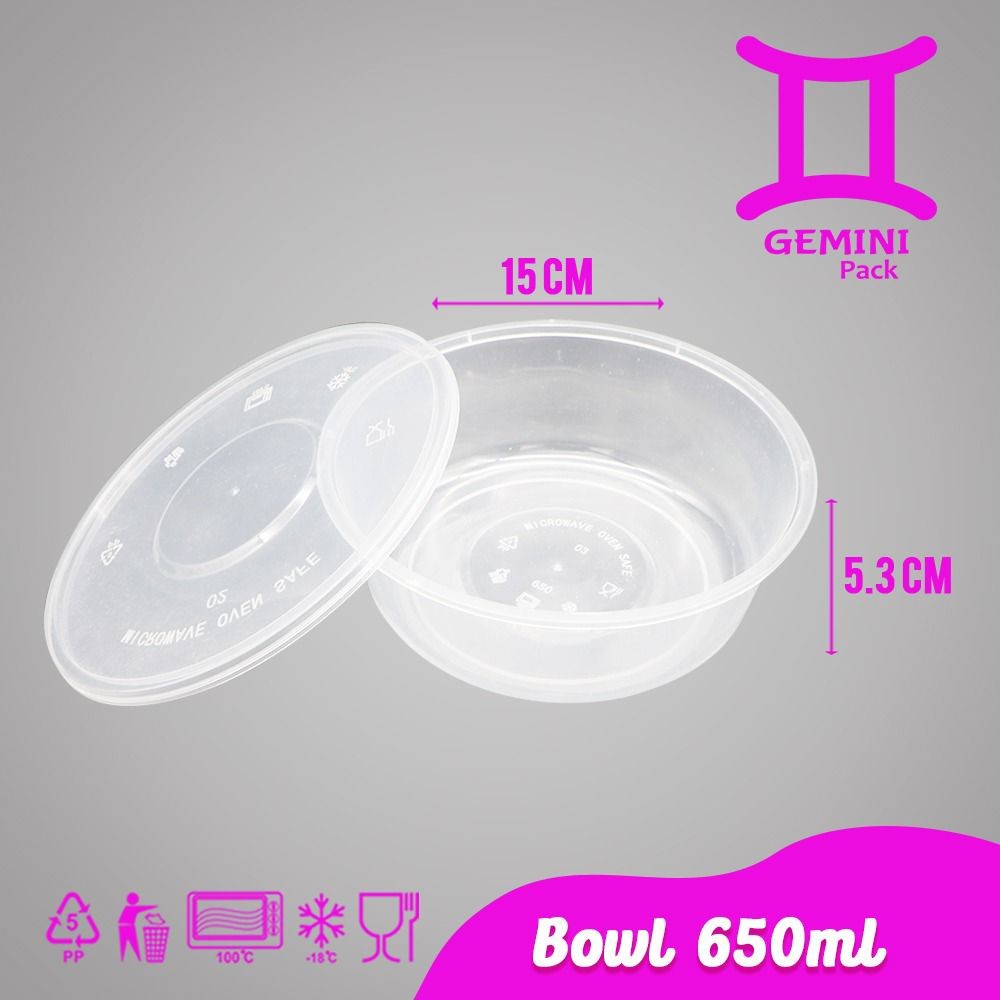 THINWALL MANGKOK MAKAN PLASTIK 650ML 25 Pcs/BULAT BOWL CUP PUDING