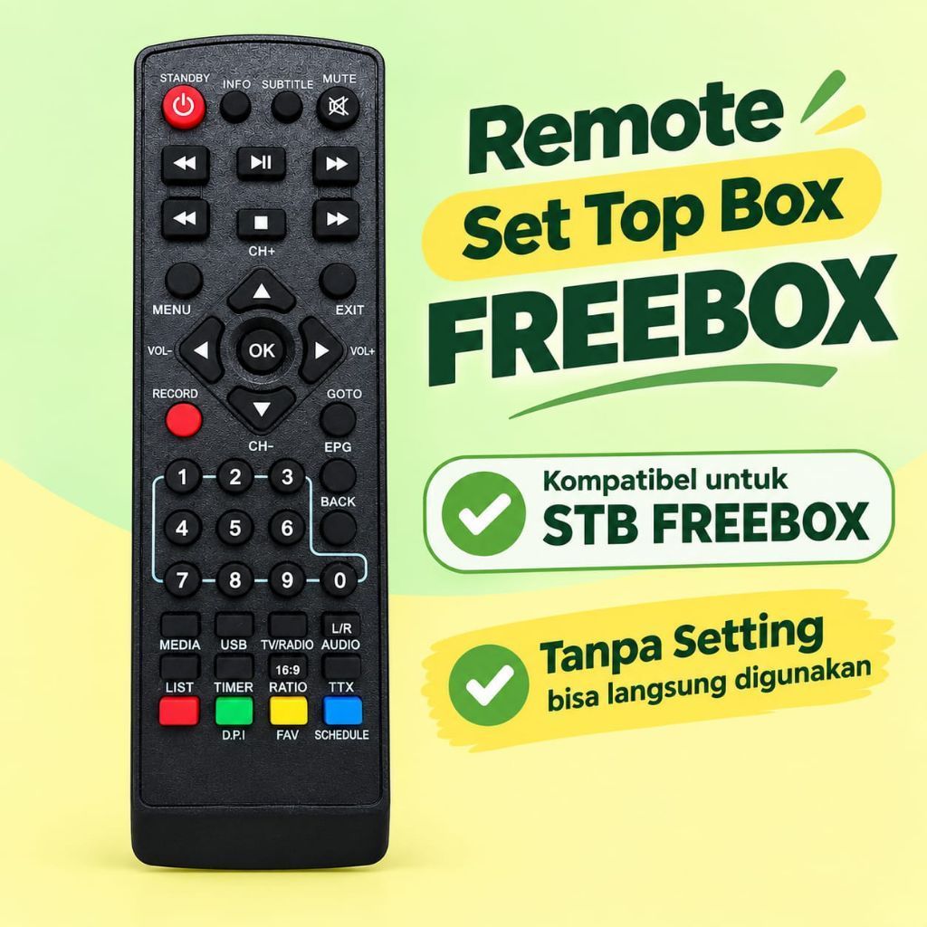 Remote STB FREEBOX DVB-T2 /Remot Set Top Box Freebox Langsung Pakai