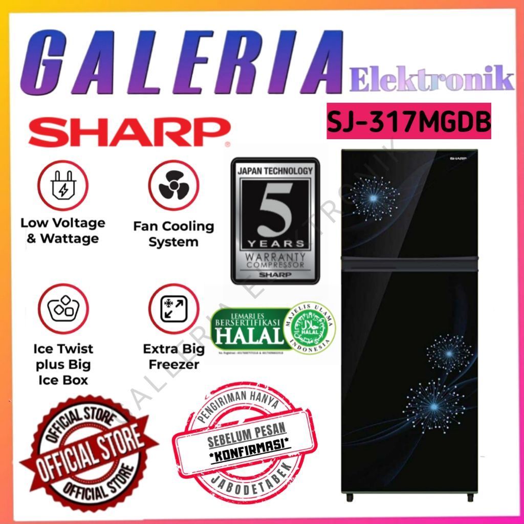 KULKAS SHARP 2 PINTU 256L SJ-317MGDB / SJ317MGDB / SJ 317 MGDB
