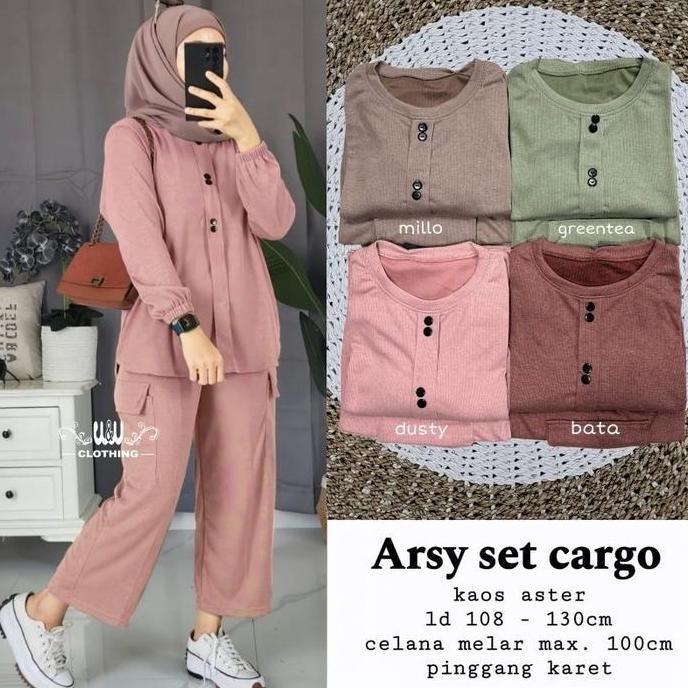 New- Setelan Arsya Set Cargo / Setelan / Celana / Baju Muslim / Pakaian Kekinian / Tunik / Gamis Nit