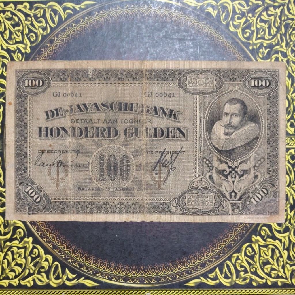 Uang Coen de Javasche Bank 100 gulden ttd van Rossem fine repair