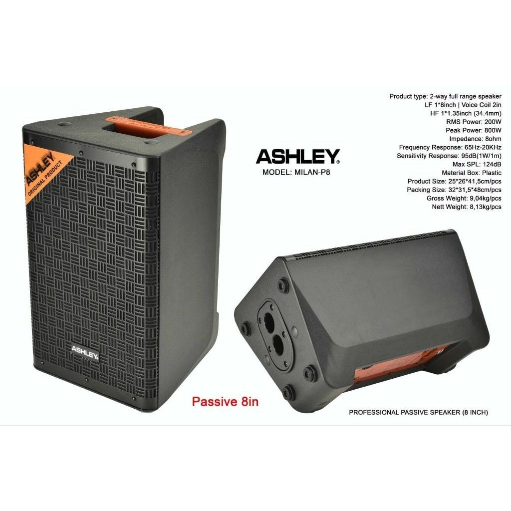 SPEAKER PASSIVE ASHLEY 8INCH ASHLEY MILAN P8 MILAN-P8 MILANP8 ORIGINAL BERGARANSI RESMI ASHLEY