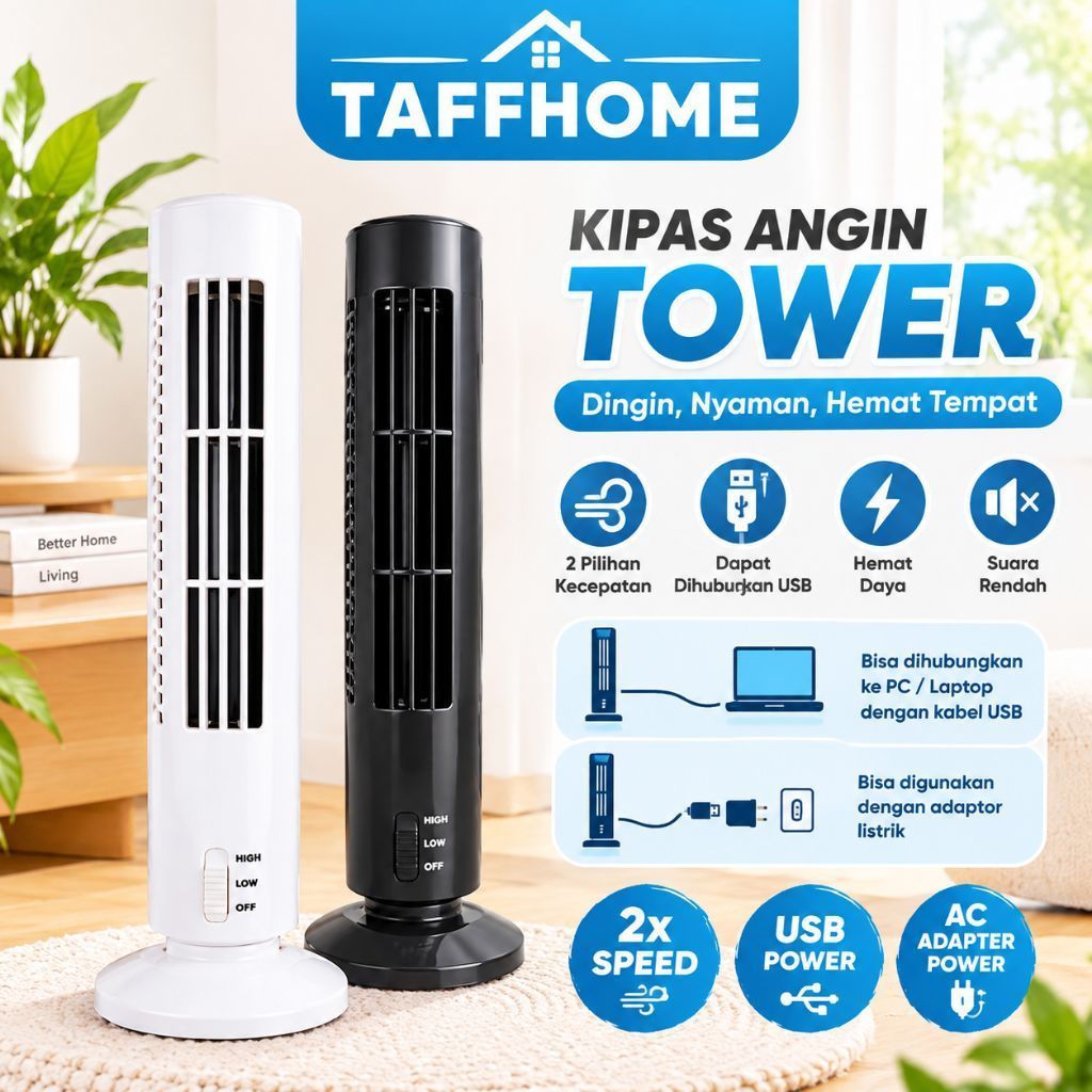 TAFFHOME Kipas Angin Tower / USB Tower Fan Portabel