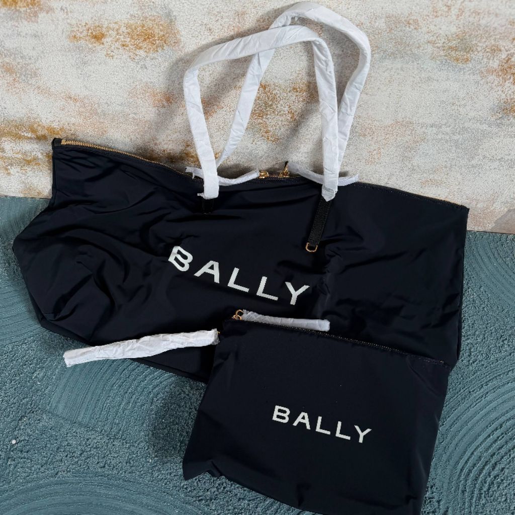 Bally Foldable Tote Nylon in Midnight Blue Bag + Pouch