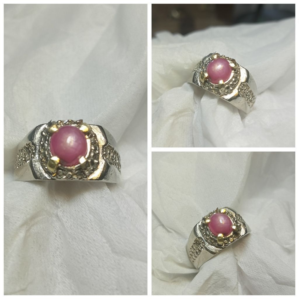 Batu cincin natural pink ruby star kantoran Z44