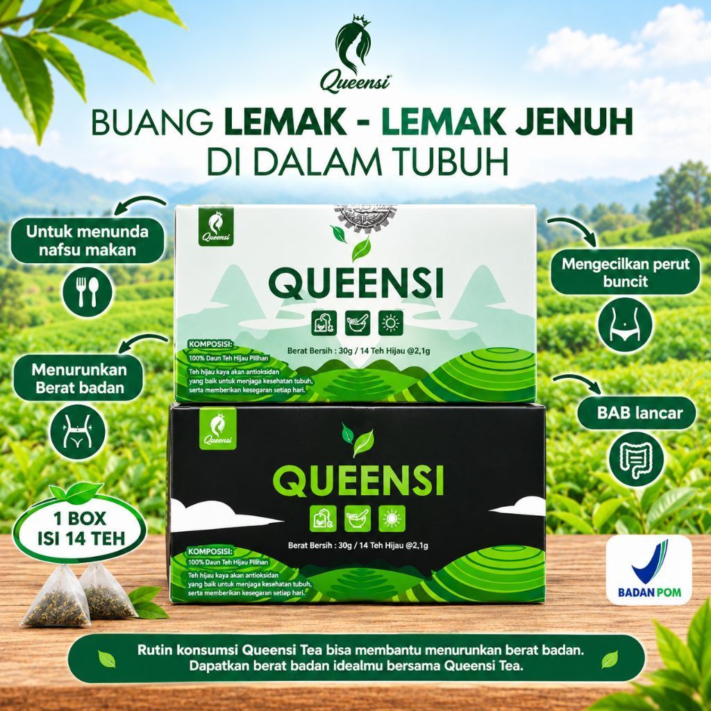 Teh Queensi Pagi dan Malam / Teh Diet Menurunkan Berat Badan Halal / Teh Pembakar Lemak BPOM.