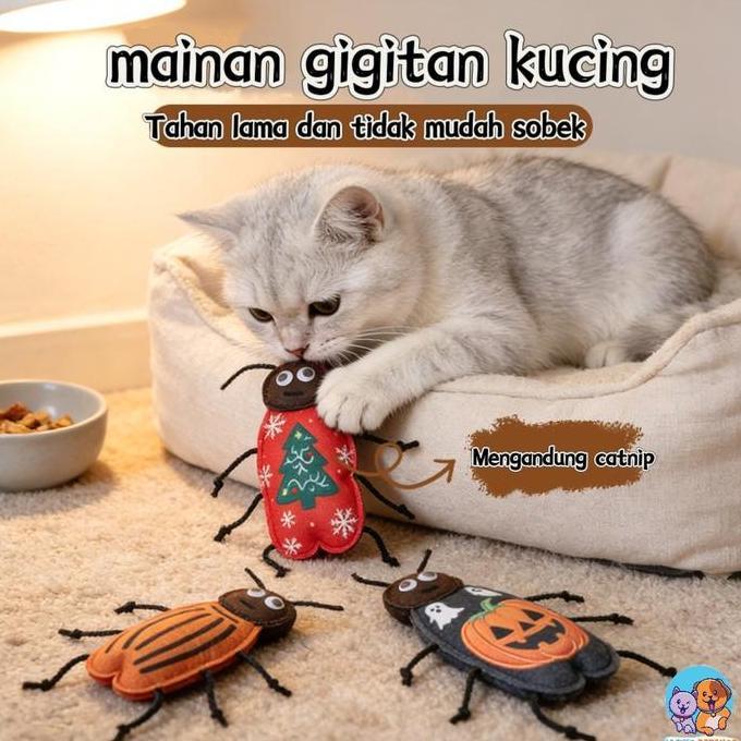 MAINAN KUCING BENTUK KECOA BERISI CATNIP MAINAN GIGITAN KUNYAH ANTI STRES UNTUK KUCING