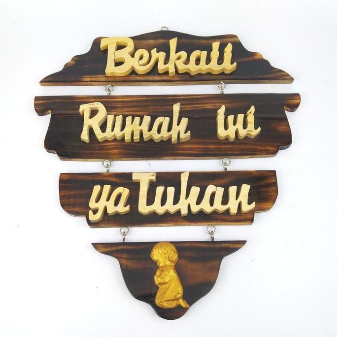 &<&<&<&] Hiasan Gantung Dinding Kayu Unik Berkati Rumah Ini Tuhan Gambar Relief