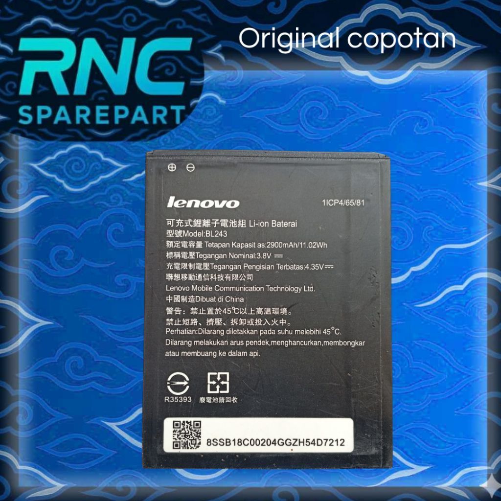 Baterai Baterry Lenovo A7000 Plus  BL243 Second Original Copotan