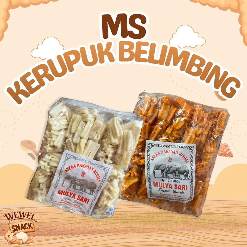 KERUPUK BELIMBING MS 1 PACK 12 PCS | KERUPUK CIPIR CAP MULYASARI | MAKANAN RINGAN | JAJANAN JADUL | 