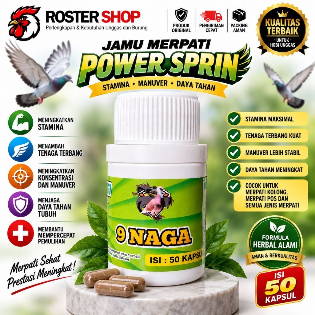 Jamu Merpati 9 Naga Power Sprint (50 Kapsul) - Otot Kuat, Nafas Panjang, Juara Kontes