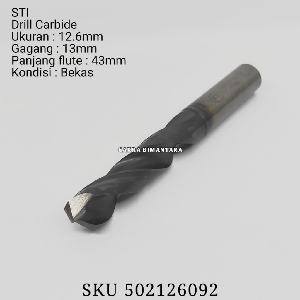 STI Carbide drill 12.6mm mata bor bekas 12.6 mm untuk besi baja per keras 12 . 6mm
