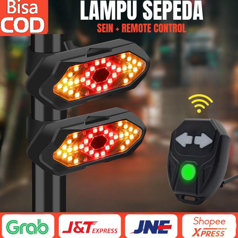 Lampu Belakang Sepeda Nirkabel USB Recharge Lampu Sein Sepeda Remote Control Peringatan Keselamatan