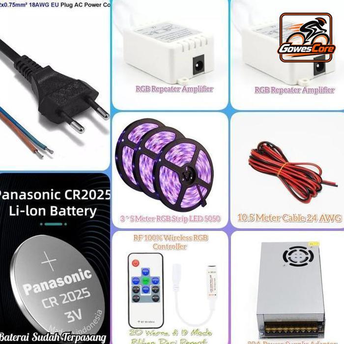 LAMPU FLEXIBLE LED 15 METER STRIP RGB 5050 REMOT WIRELESS ADAPTOR 20A