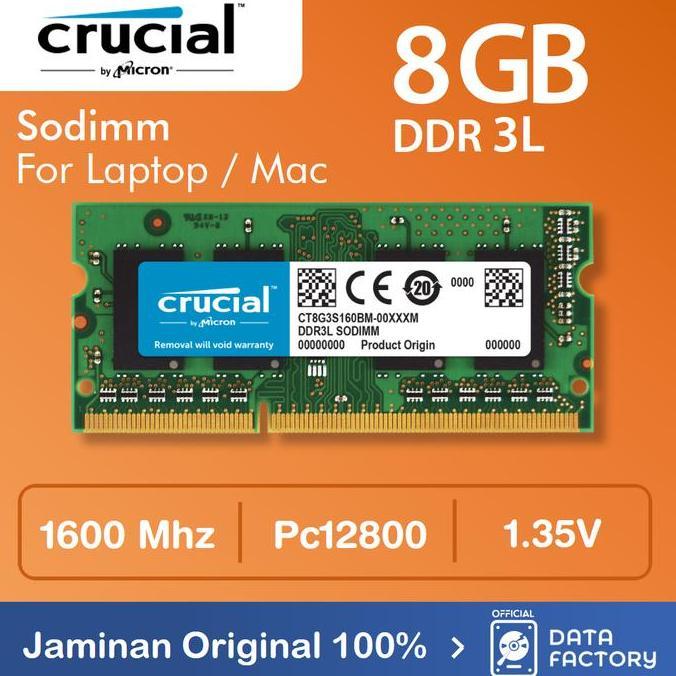 RAM LAPTOP CRUCIAL DDR3L 8GB SODIMM 1600MHZ PC12800 DDR3 1RX8 MEMORY