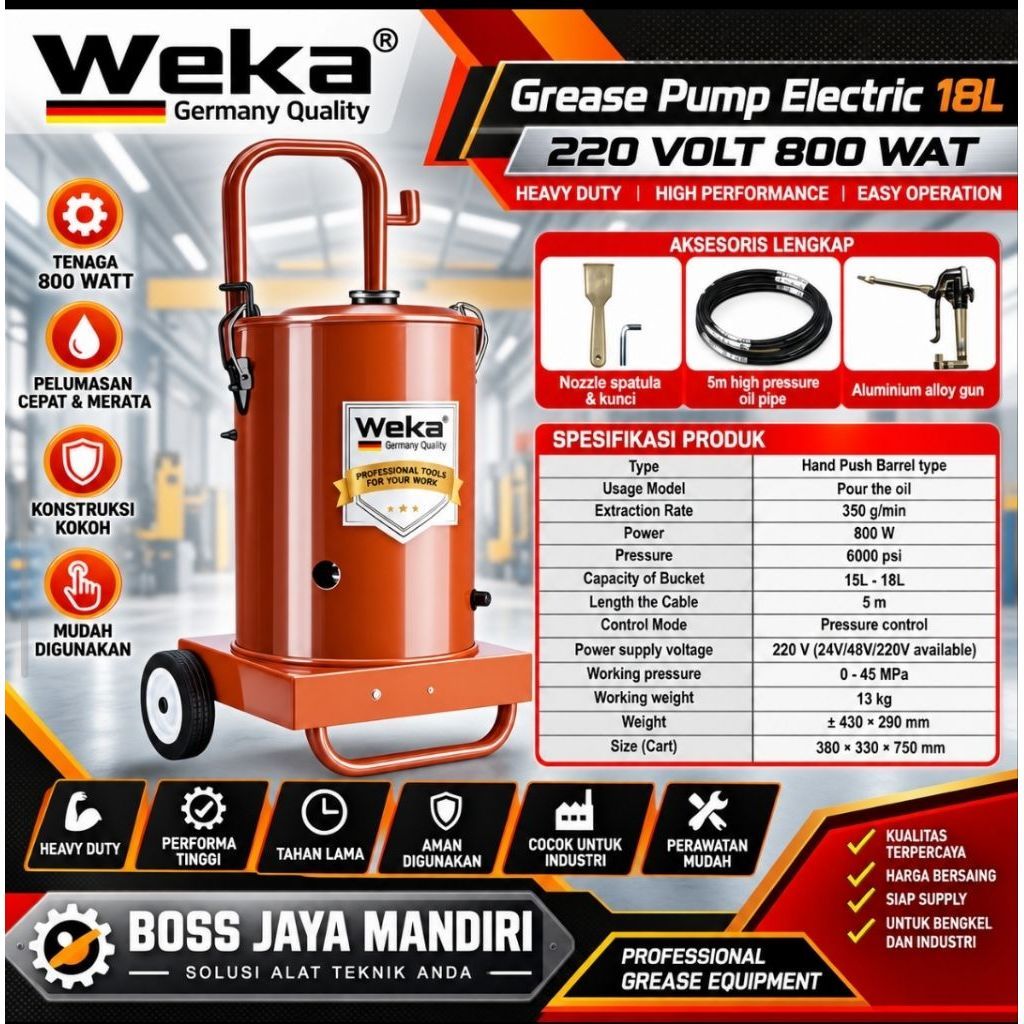 Electrik Grease Pump 18L weka Pompa gemuk elektrik 18L weka