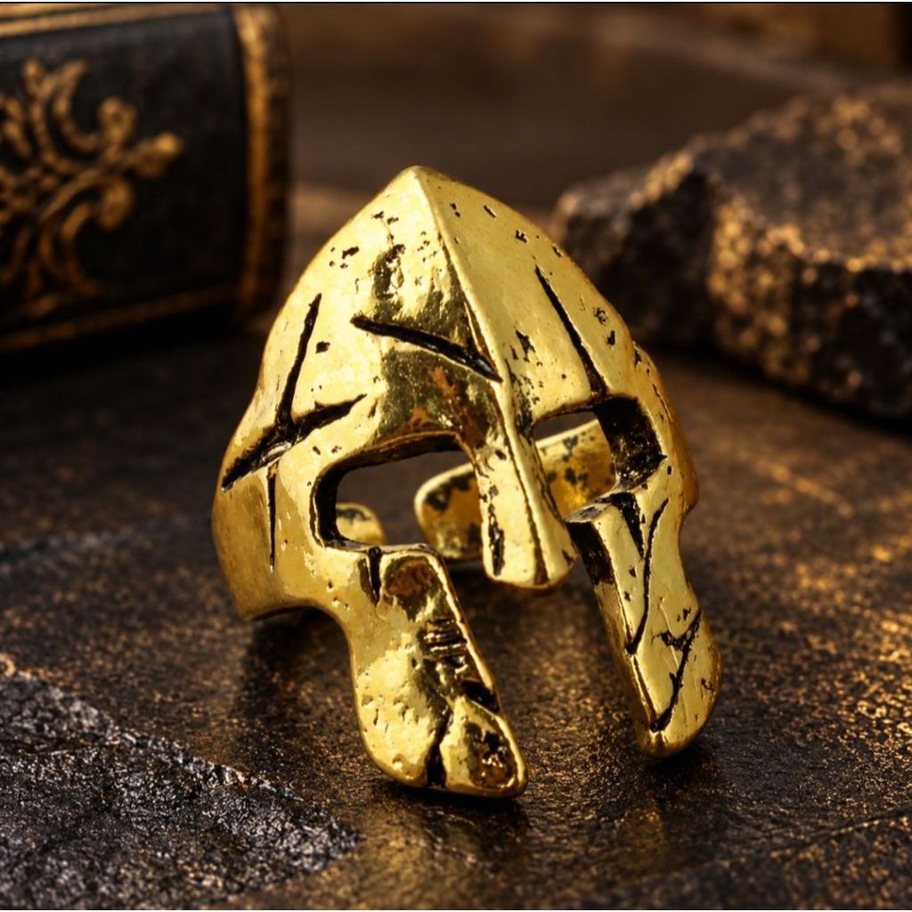 Cincin Spartan Helmet Gold Pria – Cincin Tengkorak Viking Gladiator