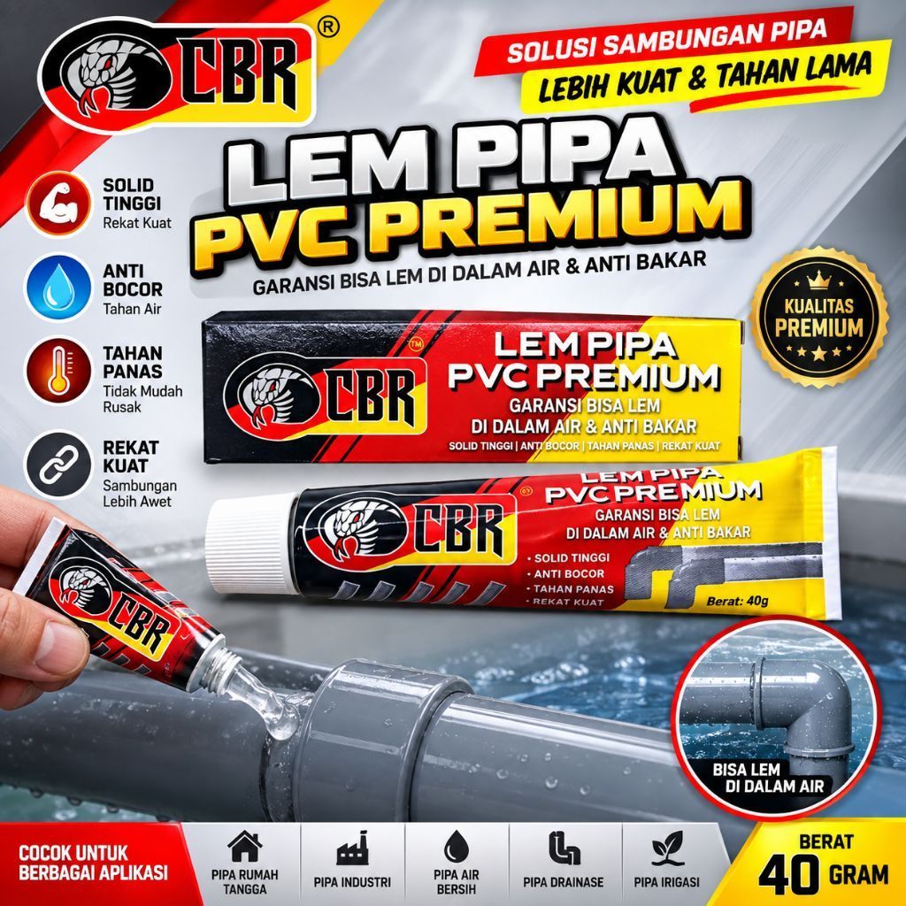 CBR Lem Pipa Paralon PVC Cair 40 Gram Lem Tube Odol Paralon