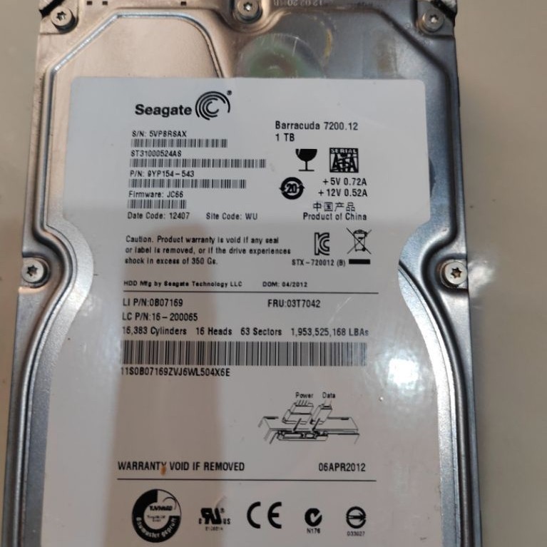 Hardisk 1 tera 3.5 sentinel 88 %