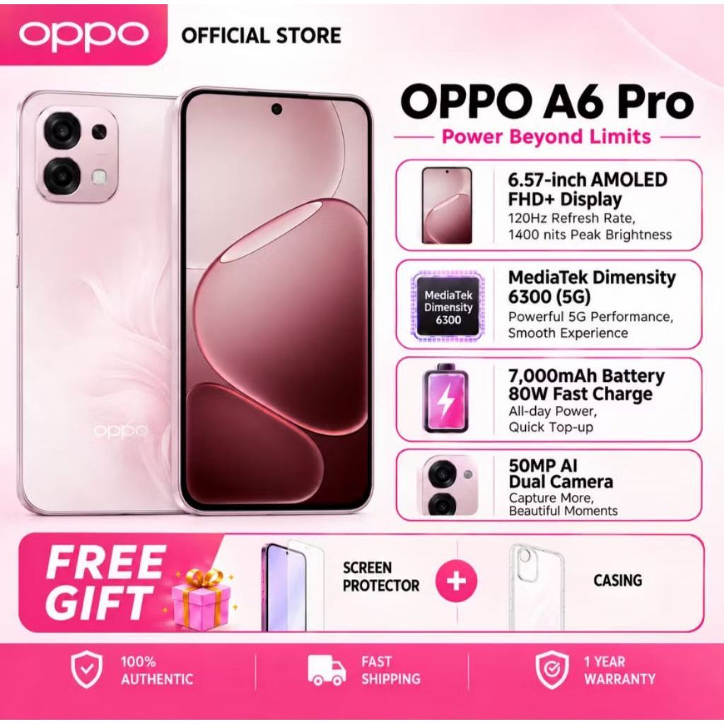 HP OPPO A6 Pro 5G 8/256GB RAM 8GB+8GB Extended ROM 256GB OPPO Terbaru 2025 Garansi Resmi