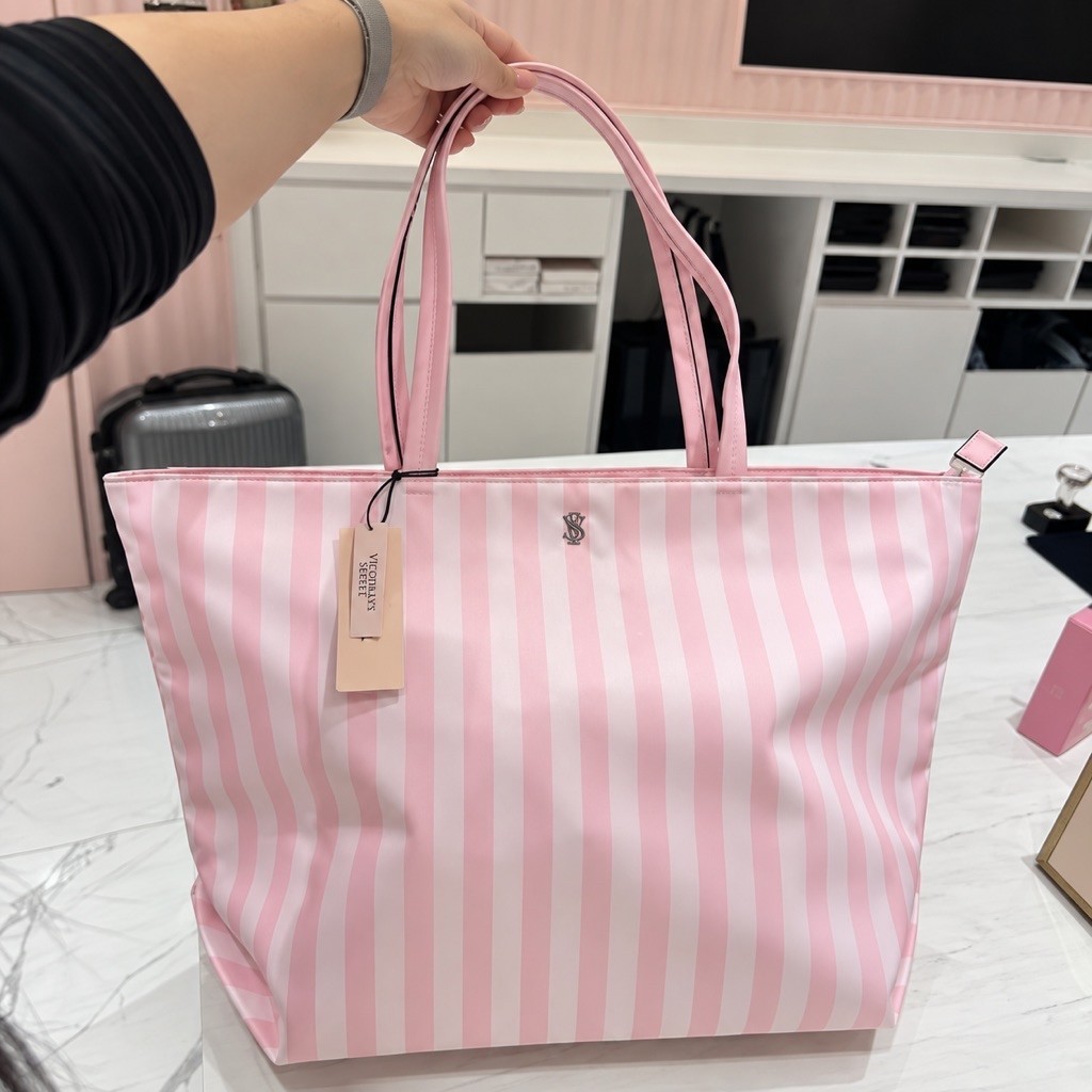 [READY] VS Stripe Travel Zip Tote Bag Pink Tas Wanita