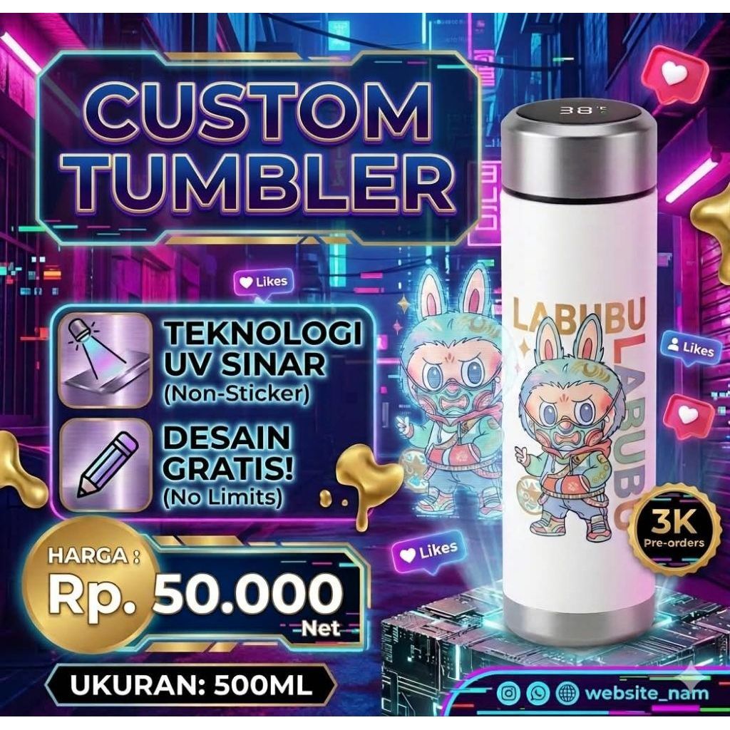 Custom Botol Minum Kaca Doff Print UV