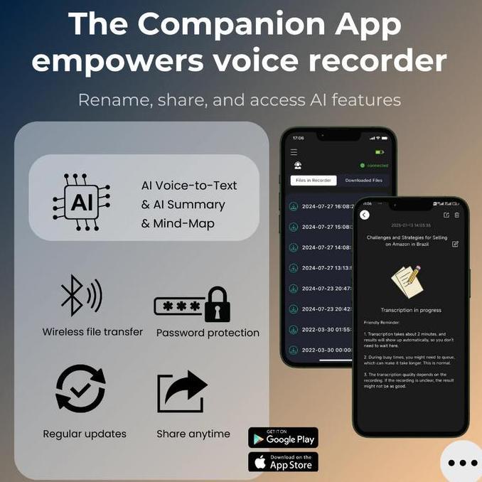 Ewimshonshop - Focase Rec Ai Voice Recorder With App Transcription Chatgpt-4O Summary Mind Mapping 6