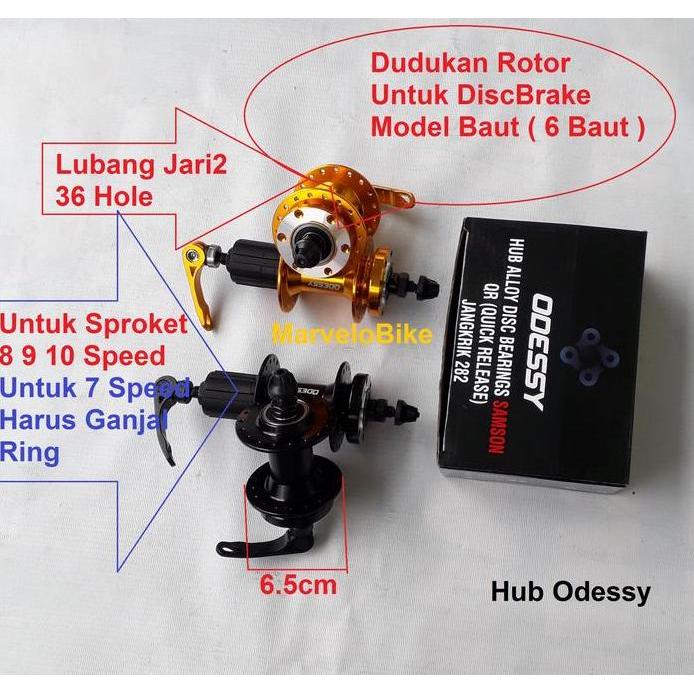 Hub Sepeda Odessy 36 Hole Bearing Alloy - Red / Gold