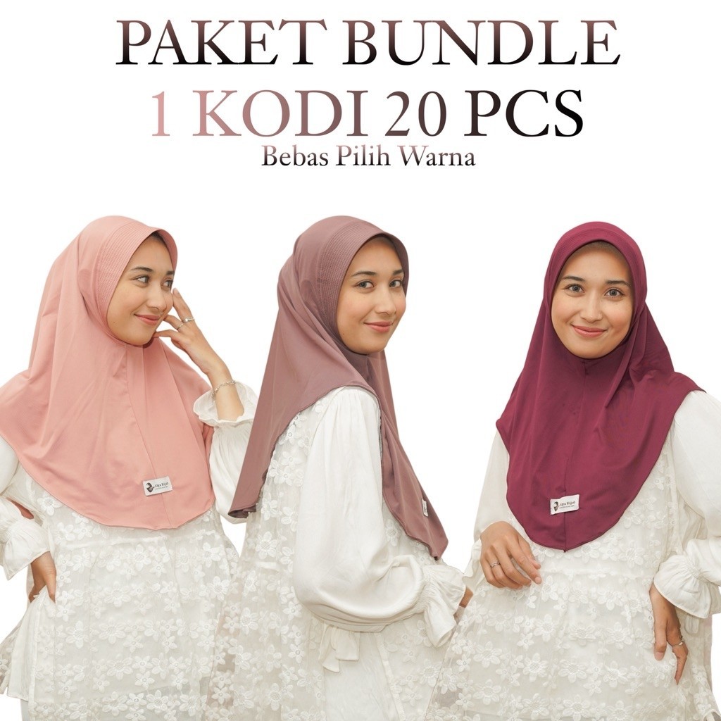 AlyaHijab_ Paket Bundle 1 Kodi 20 Pcs Bergo Daily Shaina Size M Kaos Jersey Cooltech Bebas Pilih War