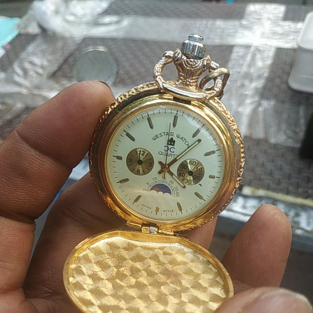 Jam Saku Pouch WESTAIR WATCH QUARTZ gaya Jepang warna emas analog