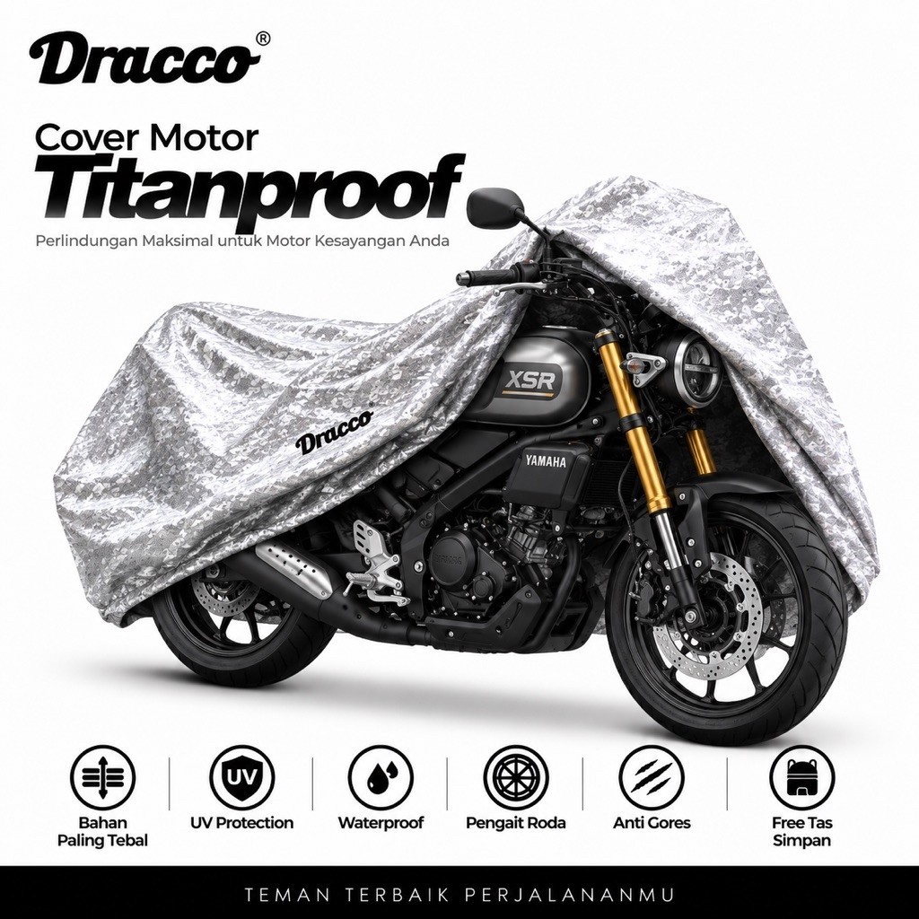 Cover Motor Yamaha XSR 155 Waterproof Tebal Dracco Titanproof-Anti Gores UV Protection Tas Simpan