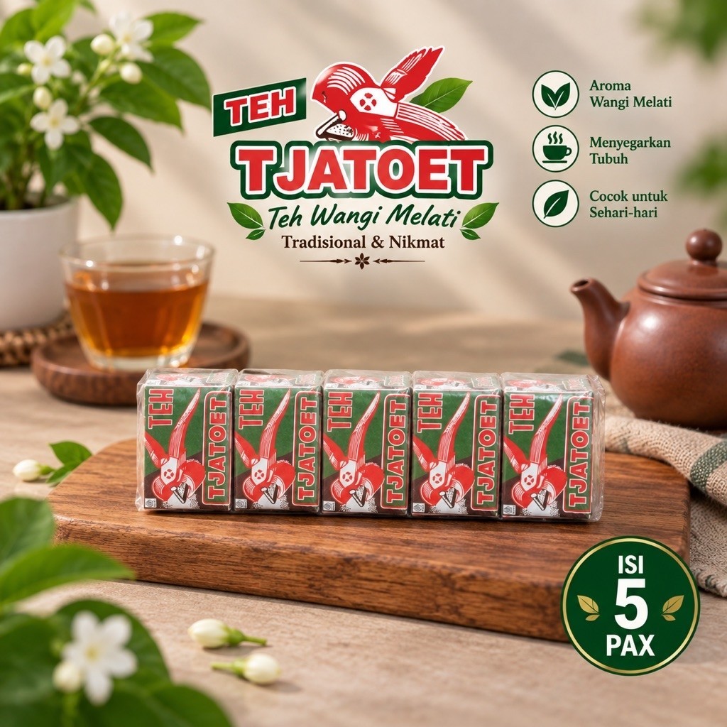 Teh tubruk wangi melati Teh Tjatoet 1 pac isi 5 besar| Teh Wangi Melati