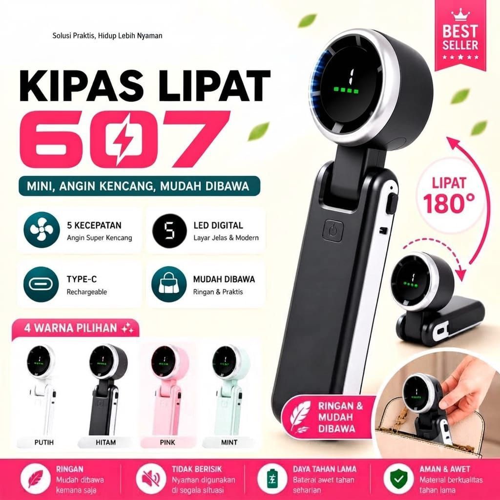 Kipas Angin Lipat Turbo Strong Portable Handheld Rechargeable Mini Fan Lipat High Speed