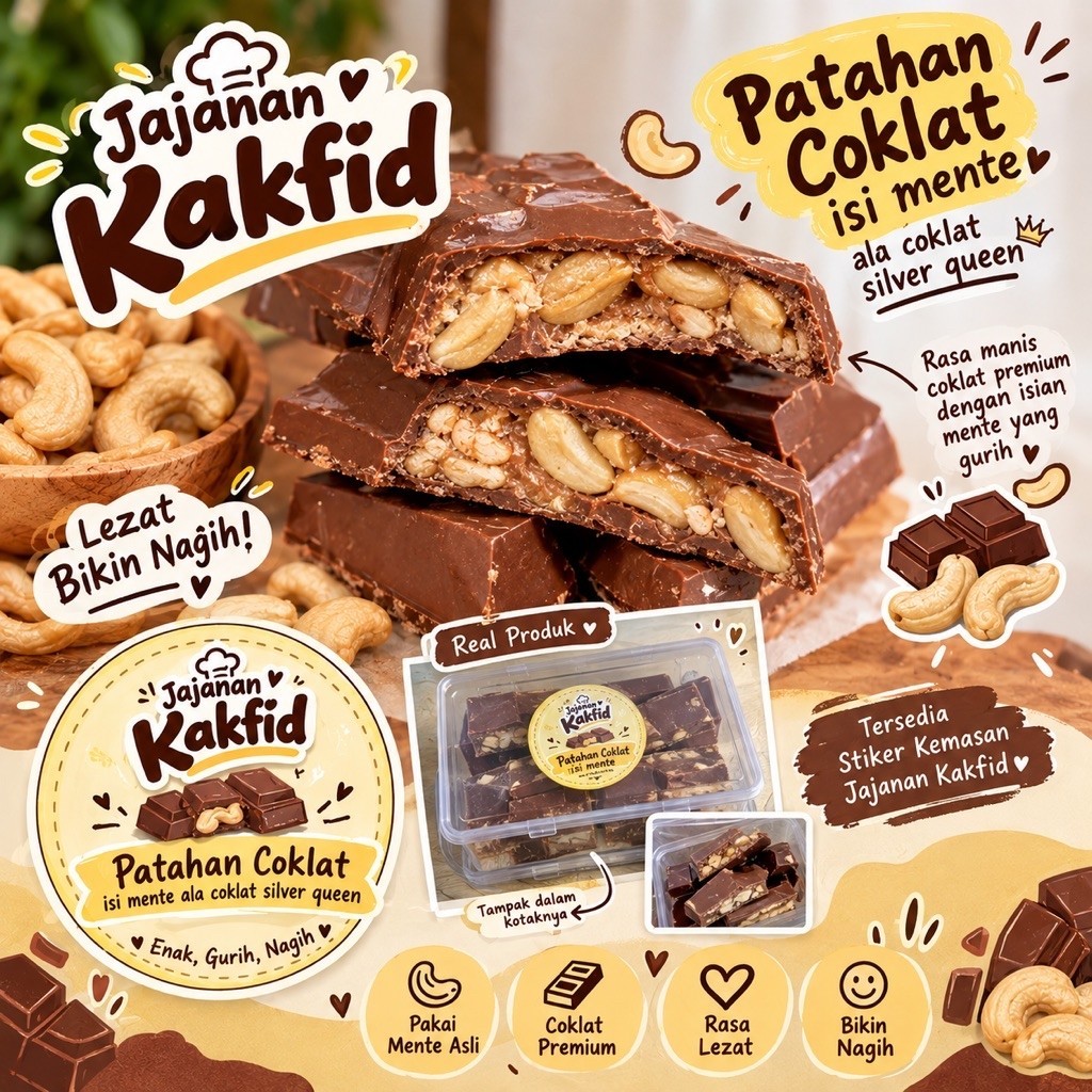 hai temen kakfid kita menjual aneka macam camilan coklat kualitas premium dan highienis , patahan co