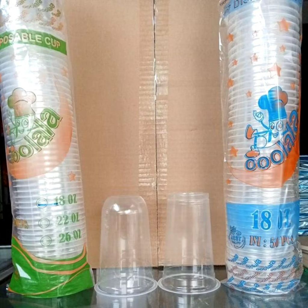 Oolala Gelas Es Plastik Bening 18 Oz Isi 50 Pcs Tanpa Tutup / Gelas Plastik Bening Untuk Jualan