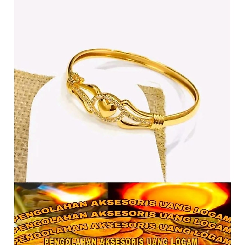 Gelang Tangan Bangle Permata Love Bahan koin 91  Logam ori Lapis emas anti karat