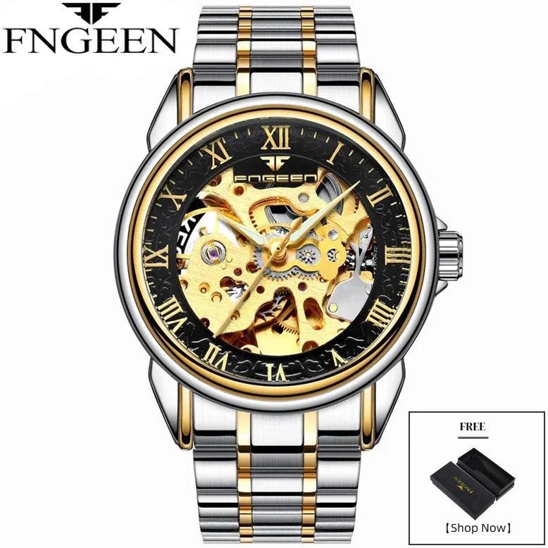 FNGEEN 8866 Jam Tangan Pria Automatic Mechanical Original Tahan Air Stainless Steel Rantai Silver Lu
