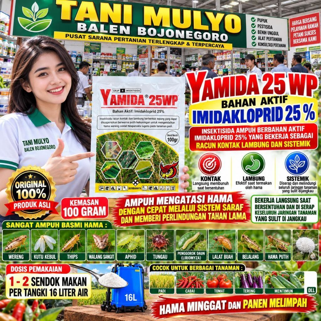 OBAT AMPUH YAMIDA 25 WP 100 GRAM Imidakloprid 25 % - AMPUH Basmi WERENG, Ulat, Trips Kutu Kebul Tung