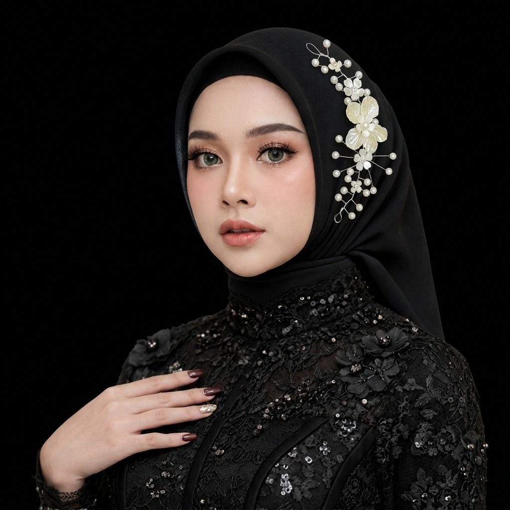 RISAOSHOP - R13 Mahkota Headpiece Hijab Mutiara Premium / Hiasan Rambut Pesta Jilbab Pengantin untuk