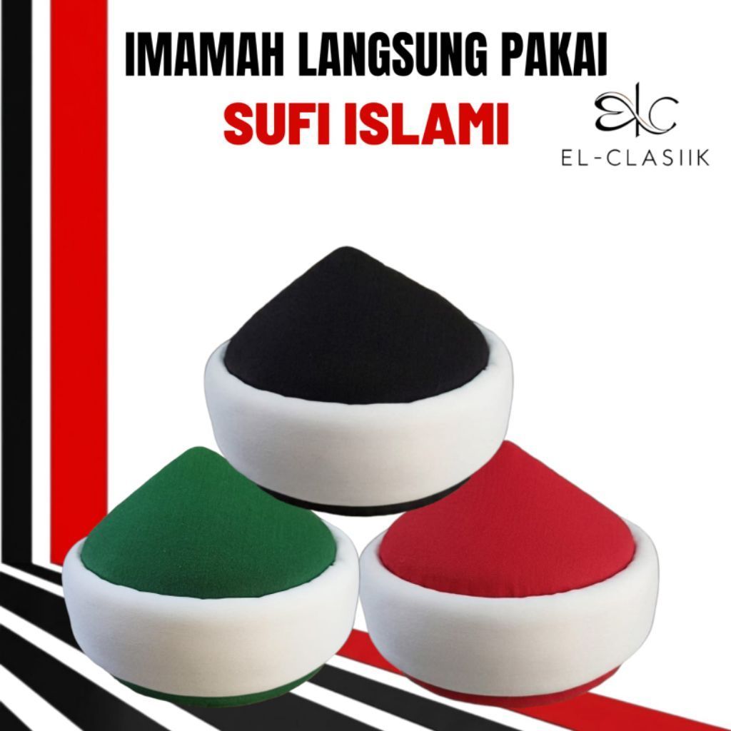 Imamah Langsung Pakai Sufi Islami EL-Clasiik warna hitam merah hijau