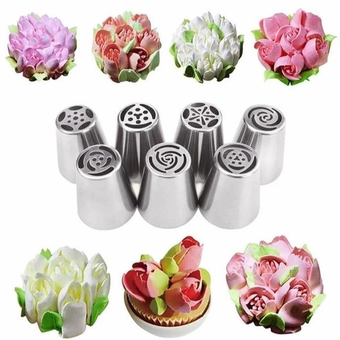 spuit kue rusia 7 pcs( motif bunga tulip) Stainless Steel Kitchenware Kitchenware