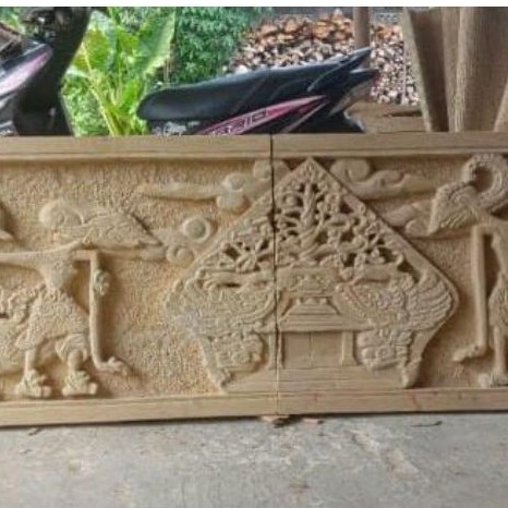 relief wayang pandawa 38x200 ready batu ukir