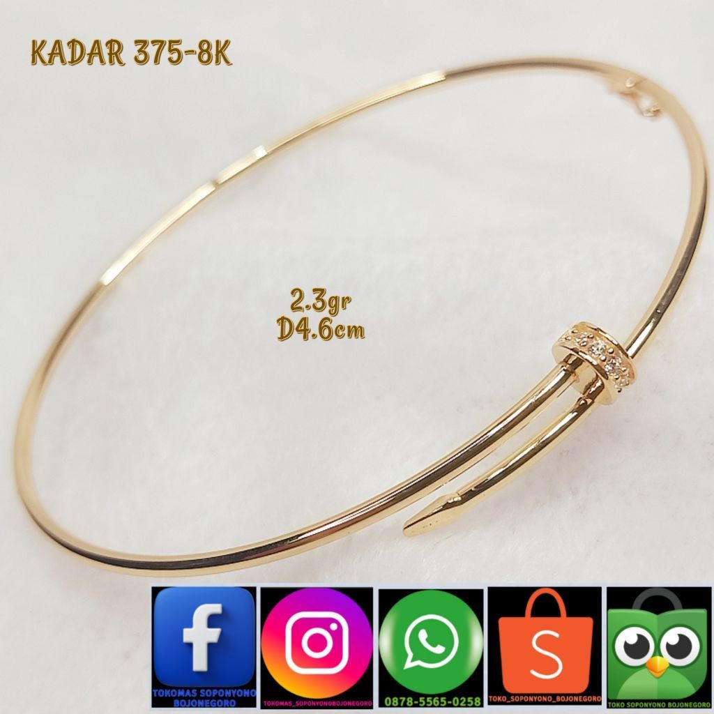 Gelang Bangle Emas Model Paku Kadar 375-8K