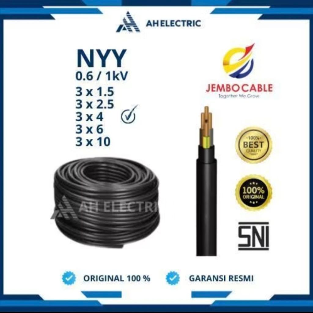 Kabel NYY JEMBO CABLE 0.6/1kV 3x4 mm² warna hitam