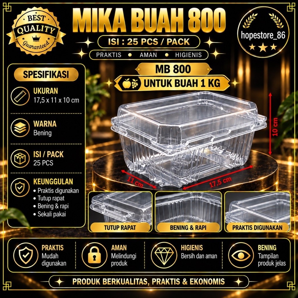 [25PCS] Tray Mika Buah 800 / Box Mika Buah Anggur Strawberry Leci Lychee / Mika Buah Potong / Box Sa