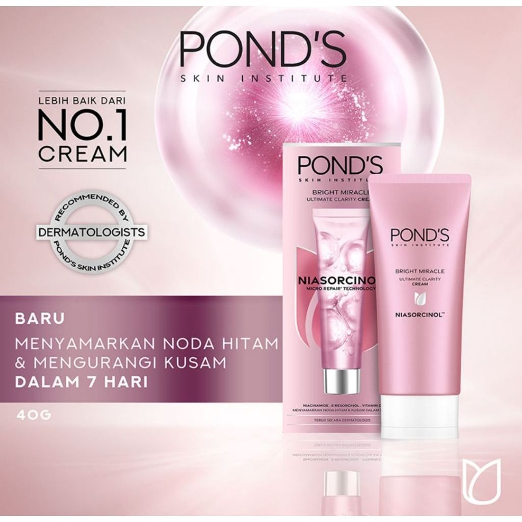Pond's Bright Miracle Krim Pelembap Wajah Niasorcinol 40 g Ponds Day Cream Krim Pelembab Pagi Siang 