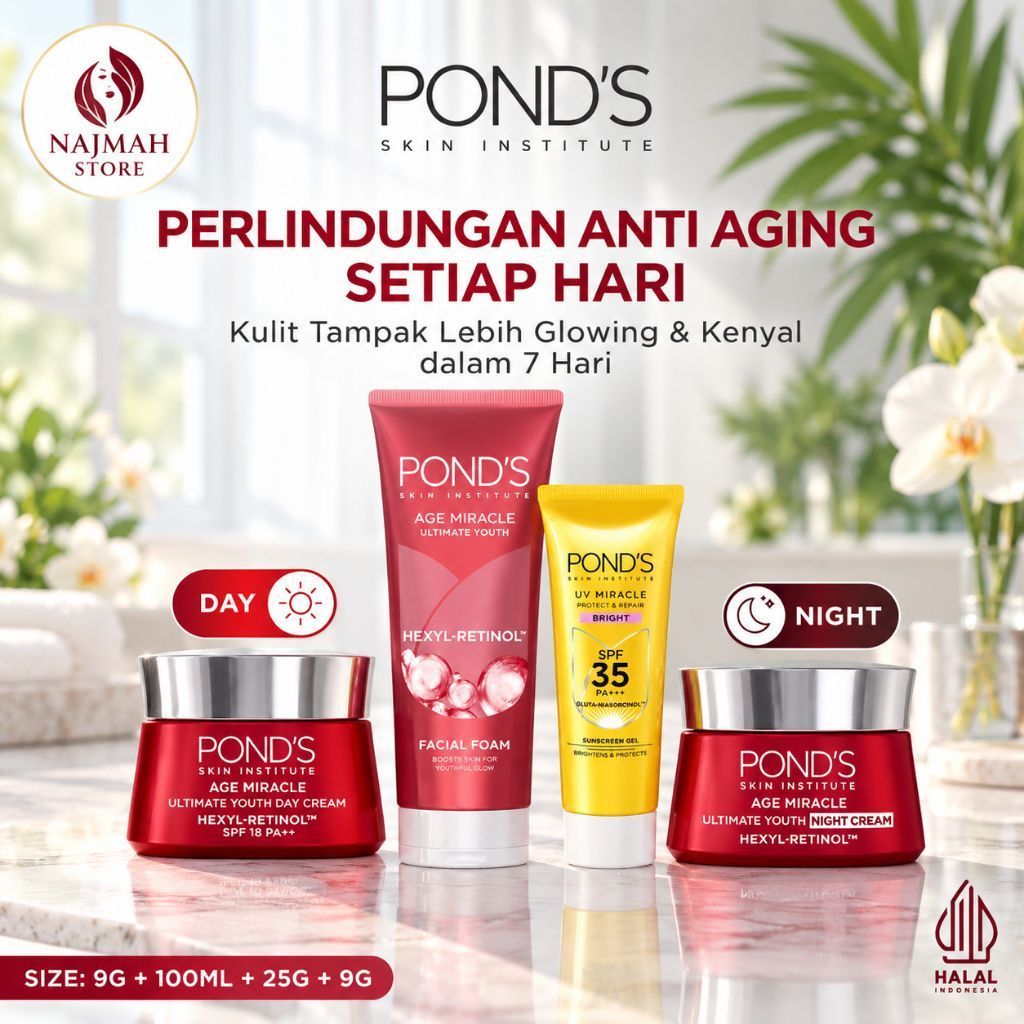 paket hemat ponds age miracle facial foam / day /night / sunscreen