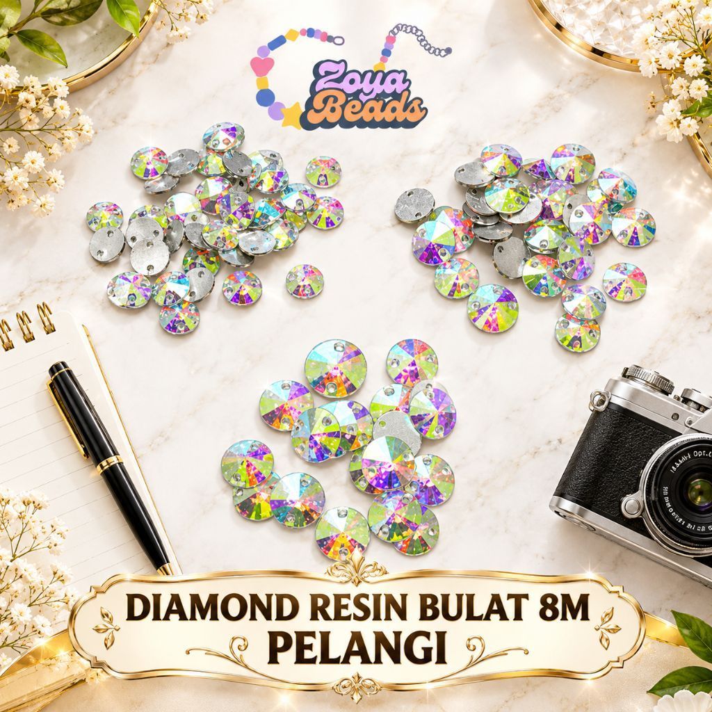 ZOYA BEADS - Diamond Resin Bulat 8M Pelangi / Payet Resin / Diamond Resin / Resin Bulat / Payet Bagu
