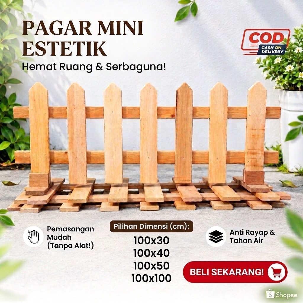 Pagar Kayu Minimalis Portabel / Pagar Mini Dekorasi Taman & Tanaman Hias